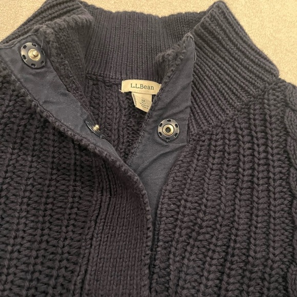 [M]L.L. Bean Men's Dark Blue 1/4 Snap Pullover Cable Knit Cotton Sweater EUC - Picture 3 of 9